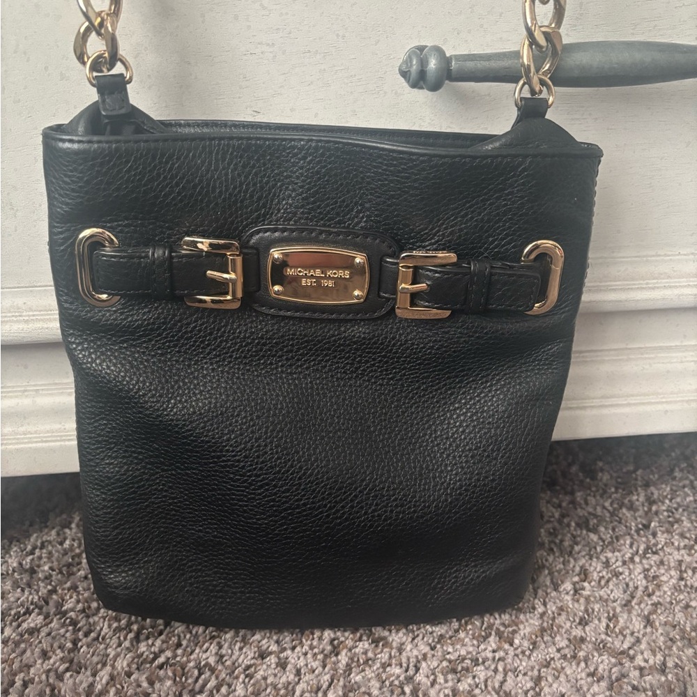 Michael Kors Black Crossbody Bag with Gold Accents